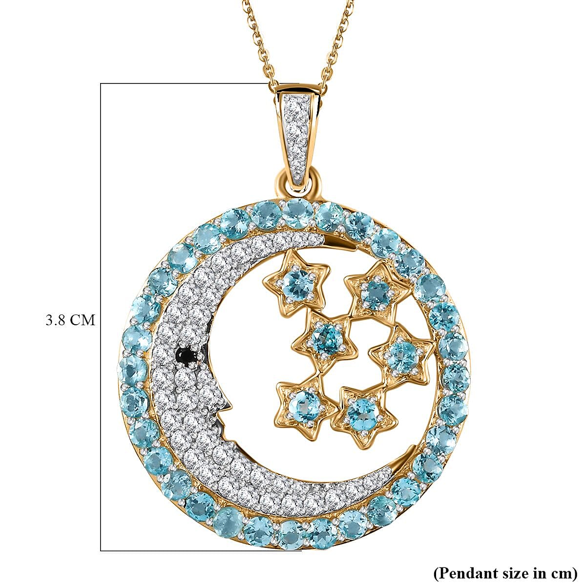 GP Celestial Collection  - Blue Apatite and Multi Gemstone Pendant with Chain (Size 20) in 18K Vermeil Yellow Gold Plated Sterling Silver 5.40 Ct, Silver Wt. 6.50 Gms 4248632 6