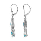 Blue Lagoon Apatite ,  White Zircon  Dangling Earring in rhodium Sterling Silver  2.768  Ct.