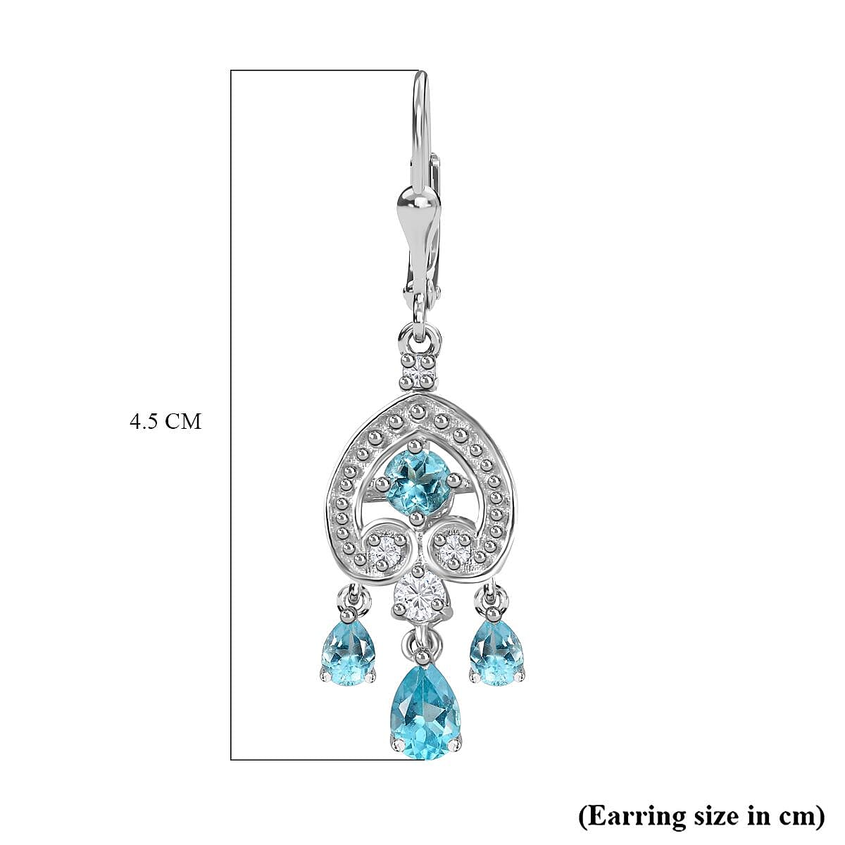 Blue Lagoon Apatite, White Zircon Dangling Earrings in Rhodium Overlay Sterling Silver  2.768  Ct. 7813527 6