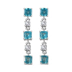 Blue Lagoon Apatite &  White Zircon Dangling Earring in Rhodium Overlay Sterling Silver 2.50 ct
