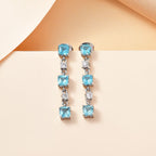 Blue Lagoon Apatite &  White Zircon Dangling Earring in Rhodium Overlay Sterling Silver 2.50 ct