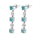 Blue Lagoon Apatite &  White Zircon Dangling Earring in Rhodium Overlay Sterling Silver 2.50 ct