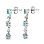 Blue Lagoon Apatite &  White Zircon Dangling Earring in Rhodium Overlay Sterling Silver 2.50 ct