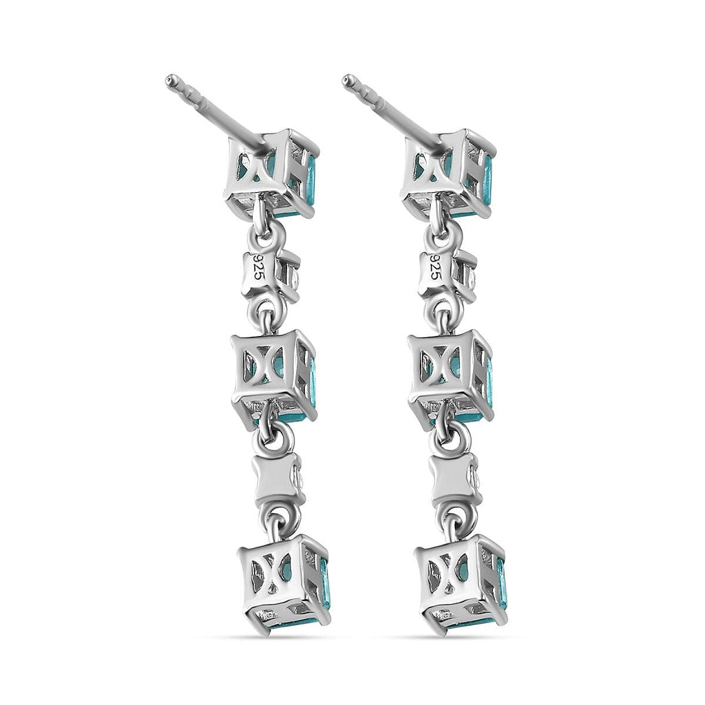 Blue Lagoon Apatite &  White Zircon Dangling Earring in Rhodium Overlay Sterling Silver 2.50 ct