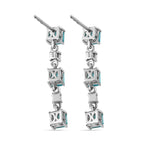 Blue Lagoon Apatite &  White Zircon Dangling Earring in Rhodium Overlay Sterling Silver 2.50 ct