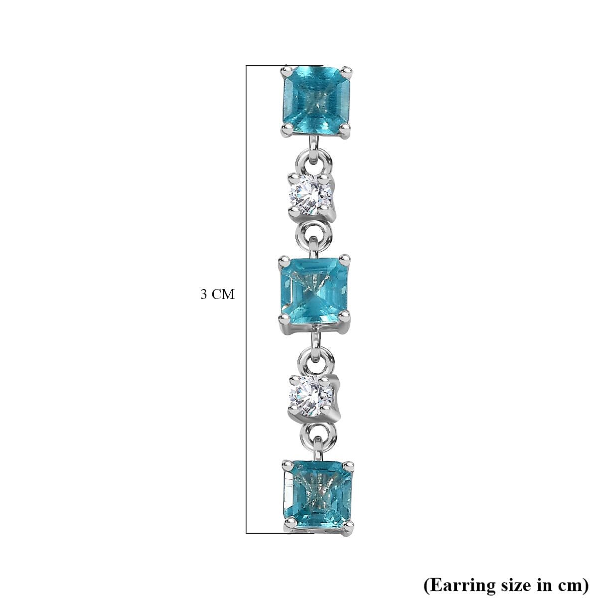 Blue Lagoon Apatite and  White Zircon Dangling Earrings in Rhodium Overlay Sterling Silver 7814402 7