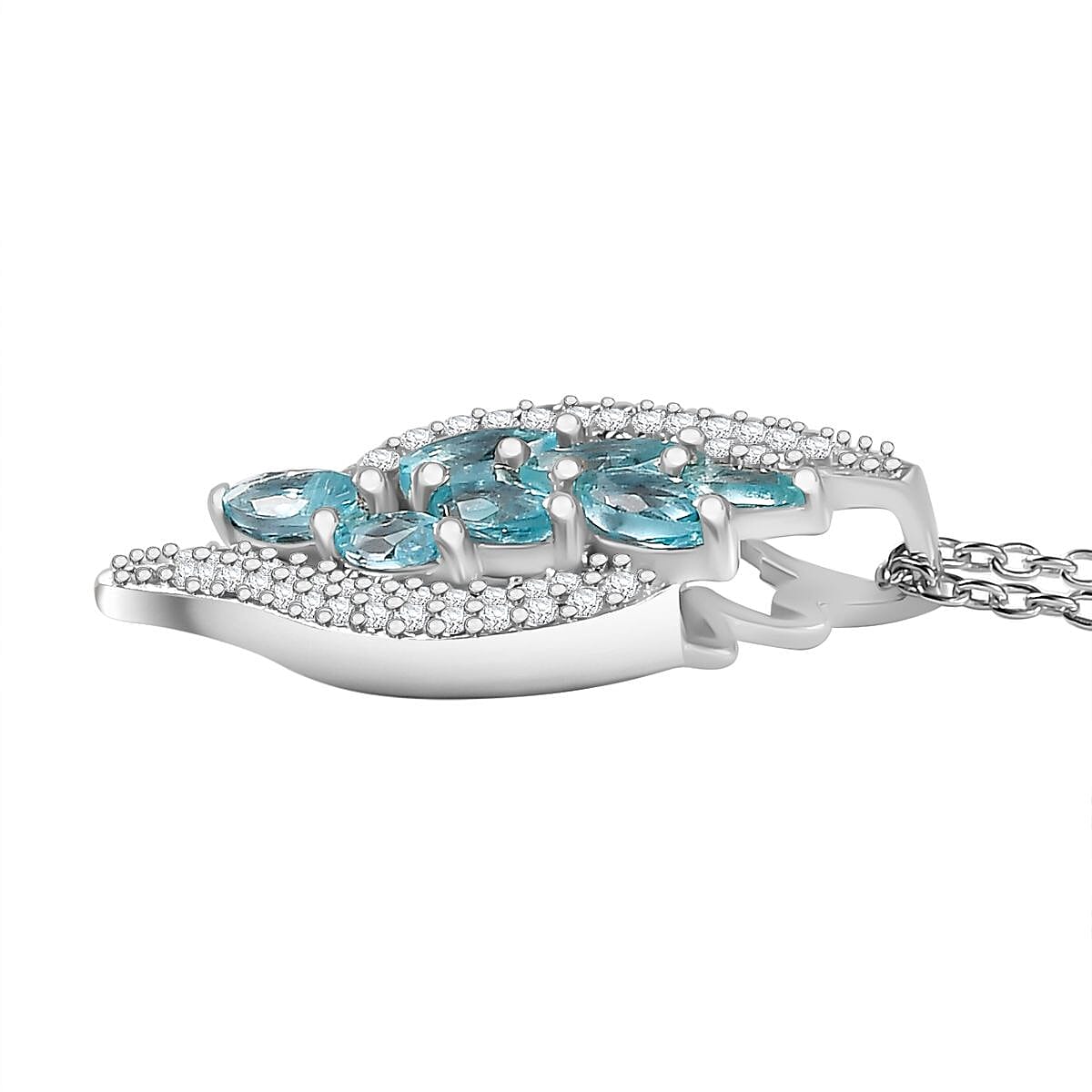 Blue Lagoon Apatite, White Zircon Pendant with Chain (Size 20) in Rhodium Plated Sterling Silver 4286113 4