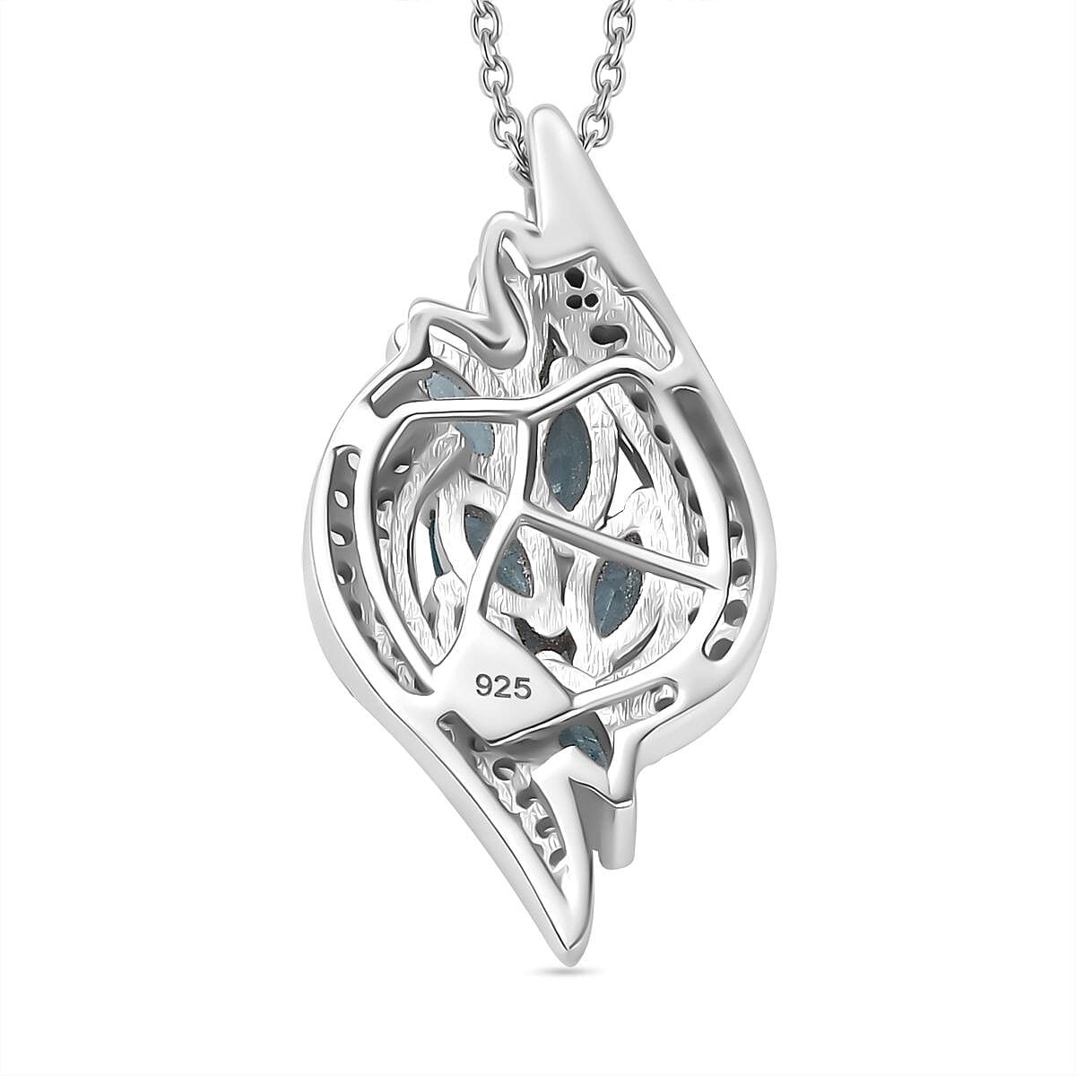 Blue Lagoon Apatite, White Zircon Pendant with Chain (Size 20) in Rhodium Plated Sterling Silver 4286113 5
