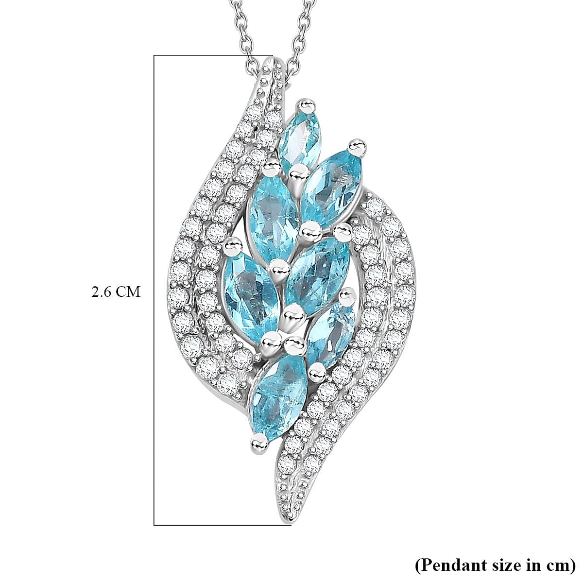 Blue Lagoon Apatite, White Zircon Pendant with Chain (Size 20) in Rhodium Plated Sterling Silver 4286113 7