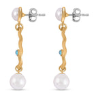 Blue Austrian Crystal & White Shell Pearl Earrings