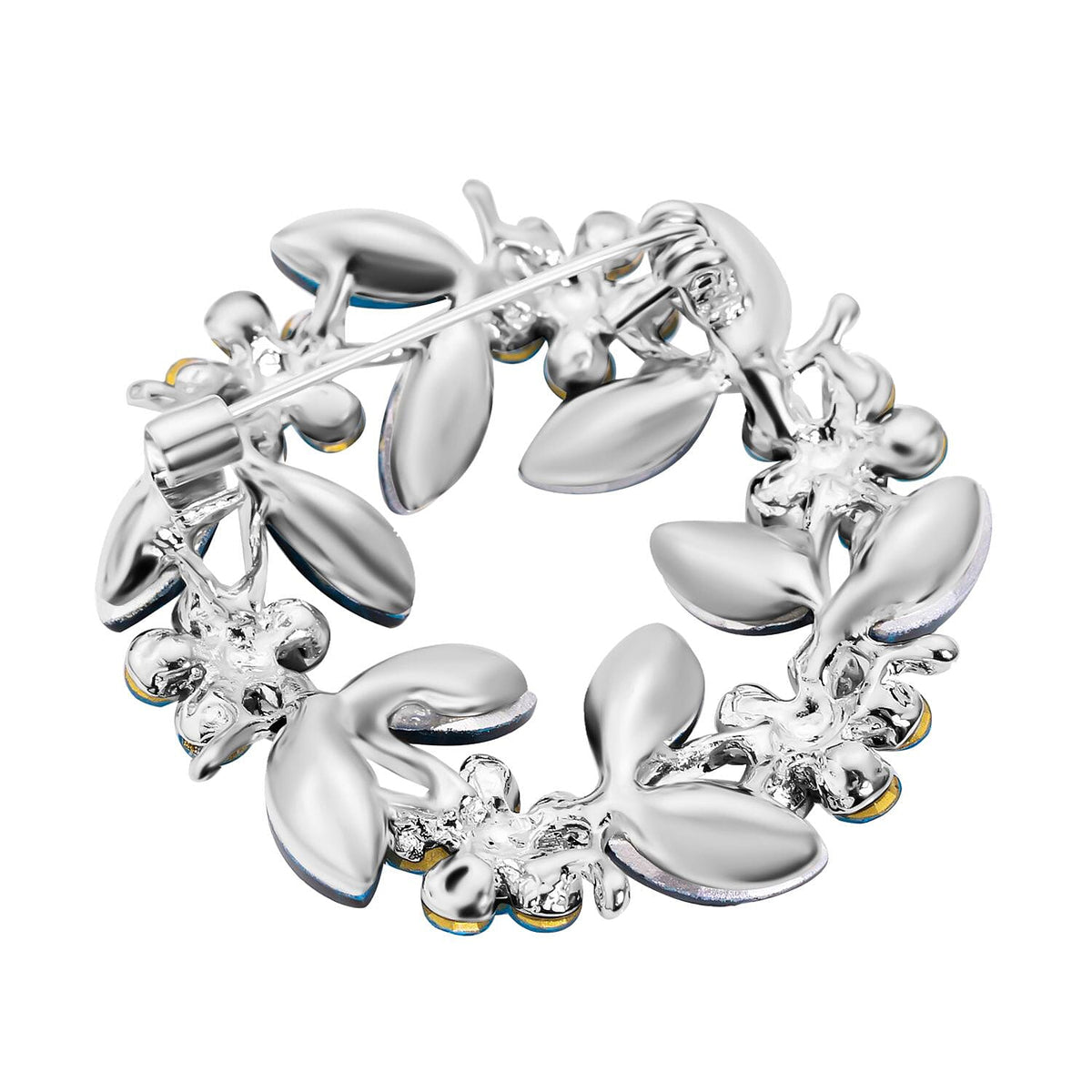 Blue Austrian Crystal and Simulated Apatite Wreath Embellished Brooch in Silver Tone 7020252 8