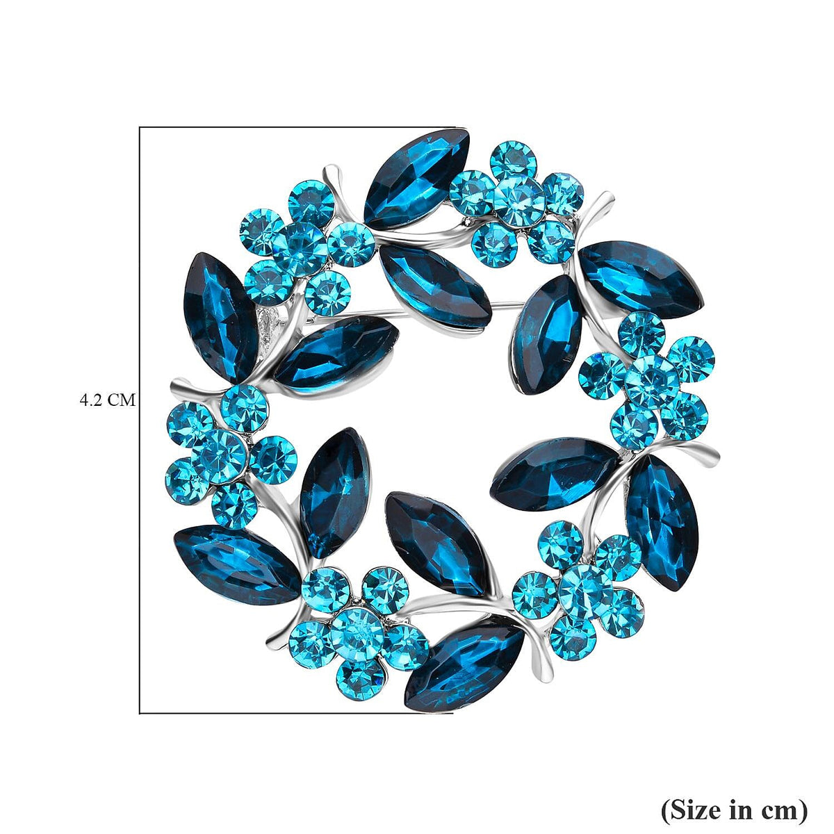 Blue Austrian Crystal and Simulated Apatite Wreath Embellished Brooch in Silver Tone 7020252 10