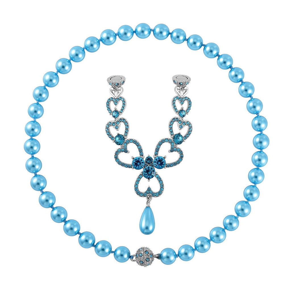 Blue Austrian Crystal and Sleeping Beauty Colour Shell Pearl  Necklace (Size - 23)