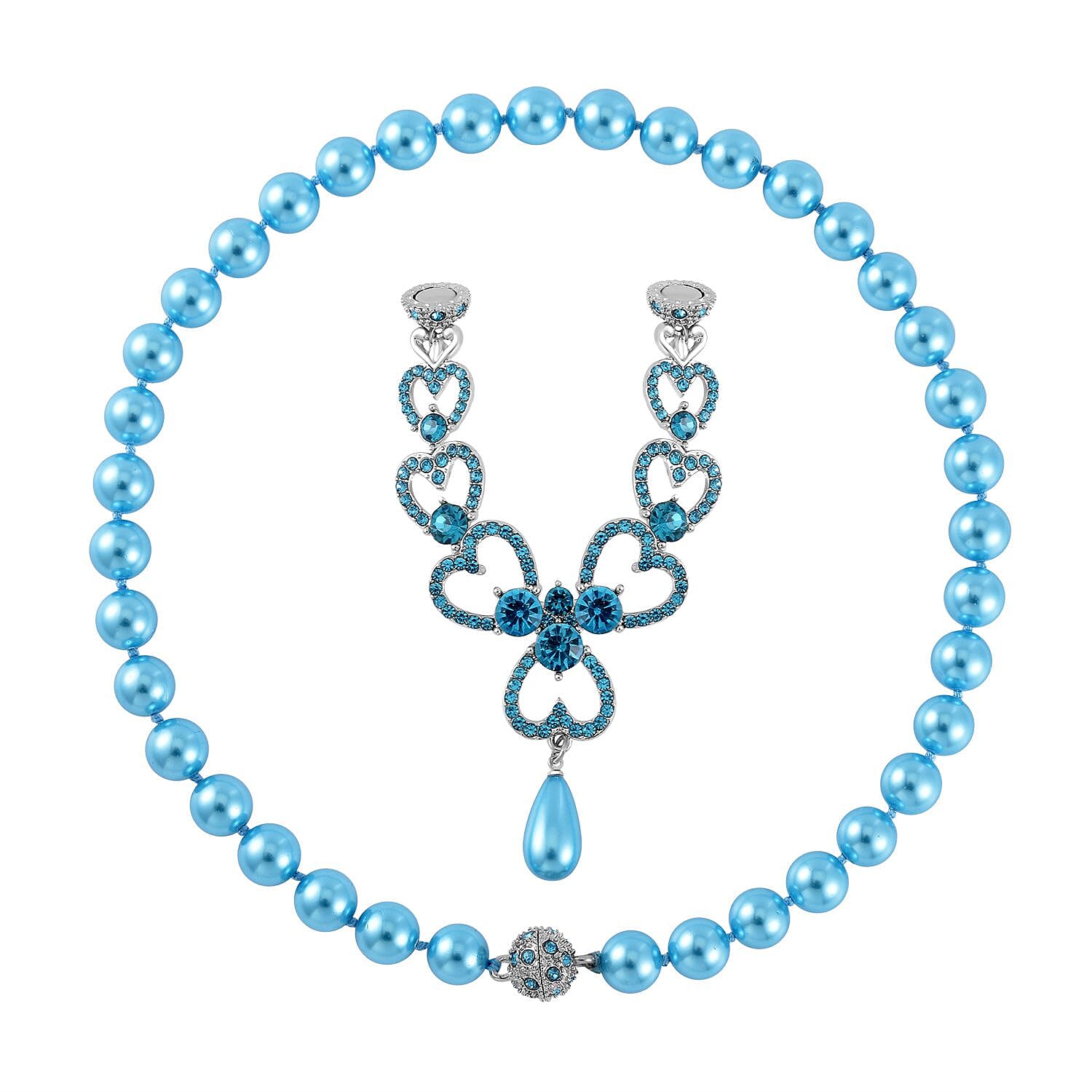 Blue Austrian Crystal and Sleeping Beauty Colour Shell Pearl  Necklace (Size - 23) 7280404 0