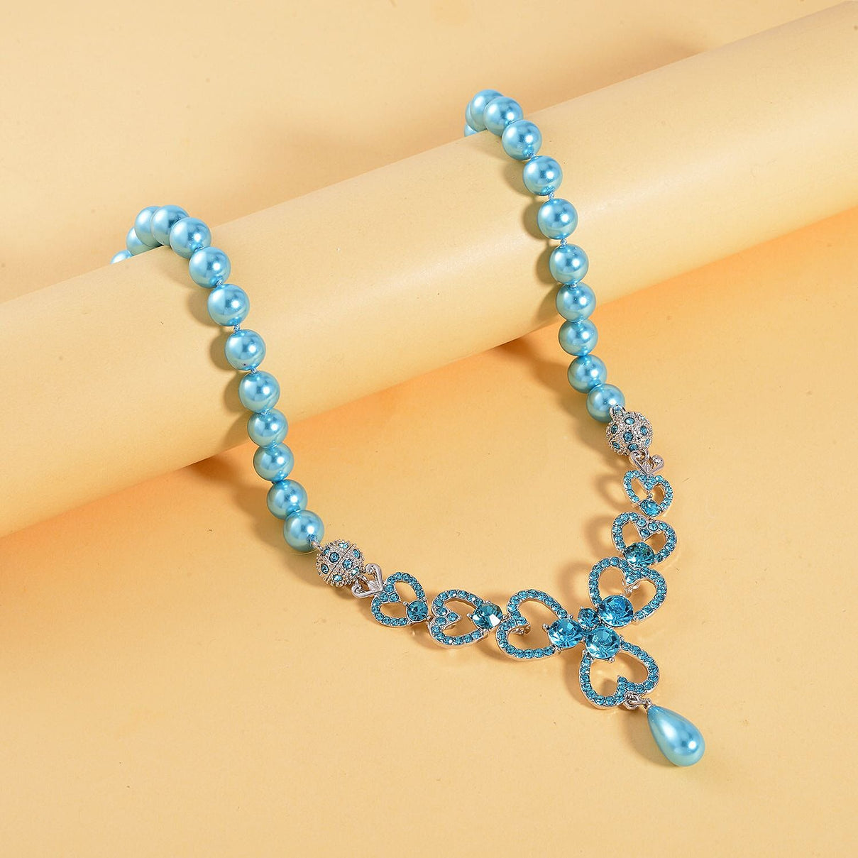 Blue Austrian Crystal and Sleeping Beauty Colour Shell Pearl  Necklace (Size - 23) 7280404 1