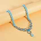 Blue Austrian Crystal and Sleeping Beauty Colour Shell Pearl  Necklace (Size - 23)
