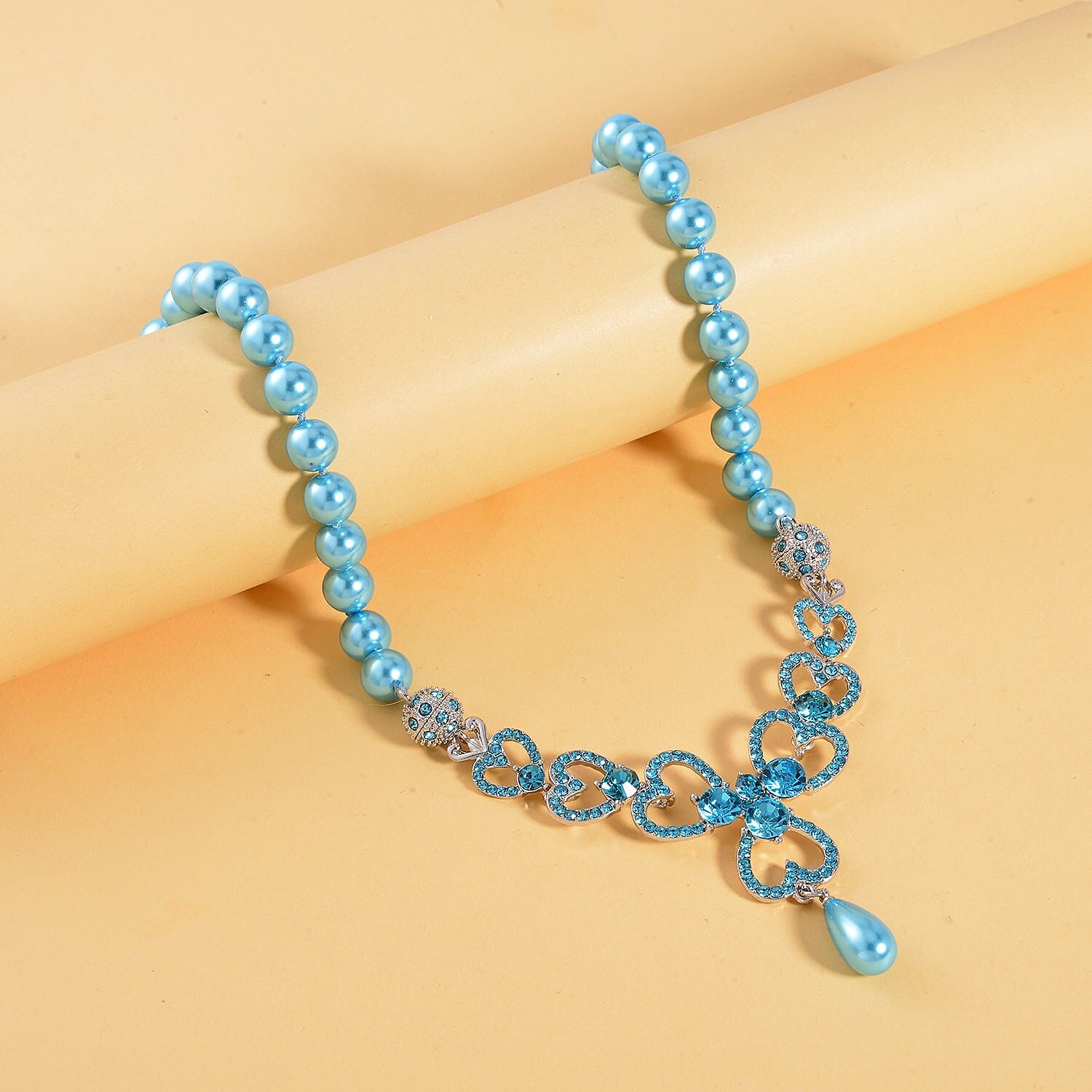 Blue Austrian Crystal and Sleeping Beauty Colour Shell Pearl  Necklace (Size - 23) 7280404 1