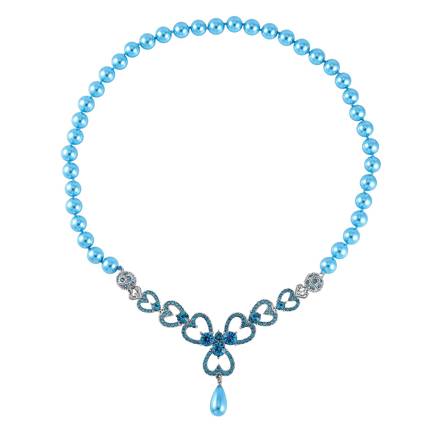Blue Austrian Crystal and Sleeping Beauty Colour Shell Pearl  Necklace (Size - 23) 7280404 2