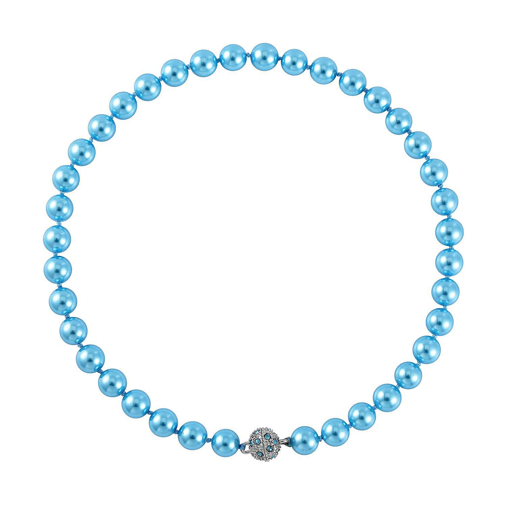 Blue Austrian Crystal and Sleeping Beauty Colour Shell Pearl  Necklace (Size - 23)