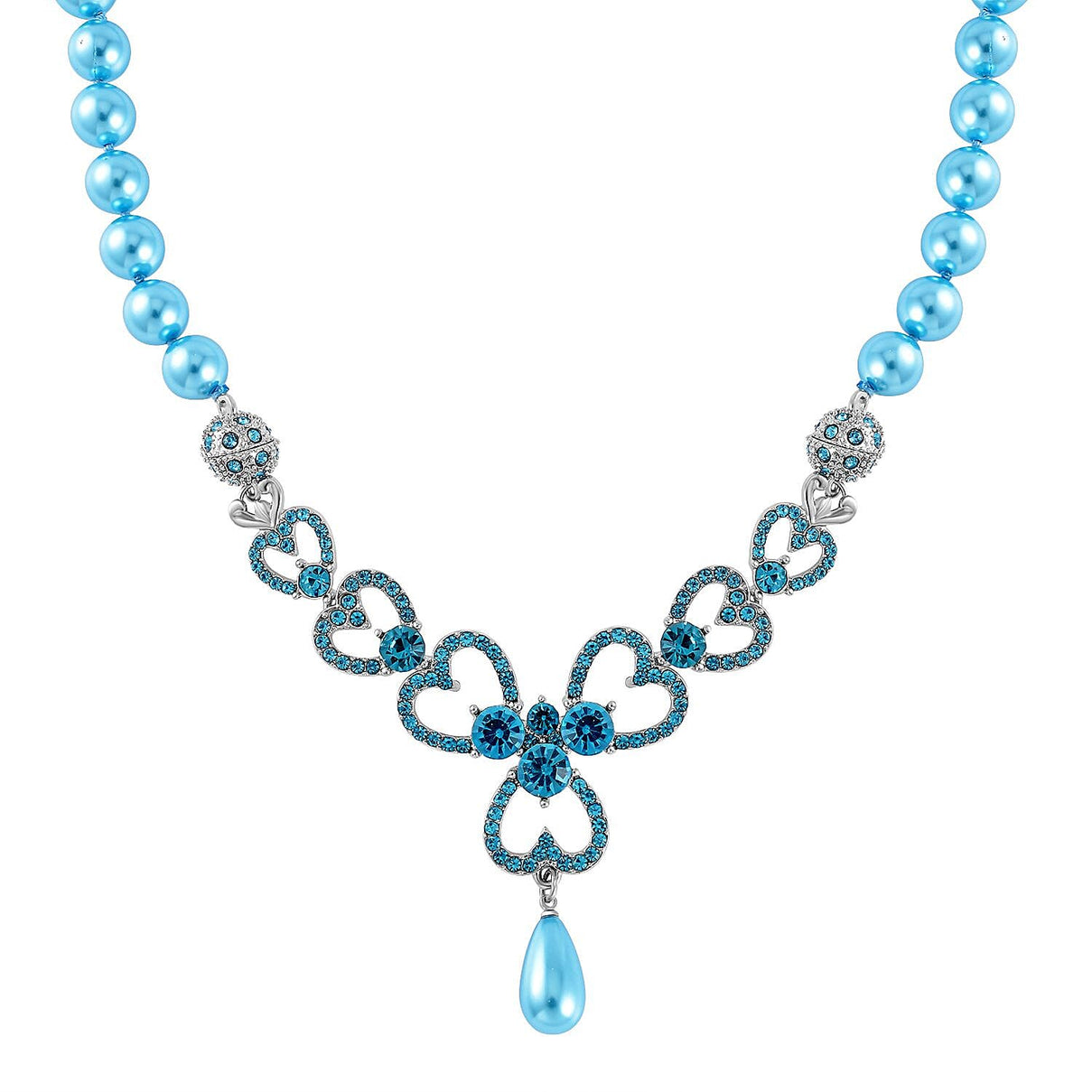 Blue Austrian Crystal and Sleeping Beauty Colour Shell Pearl  Necklace (Size - 23) 7280404 4