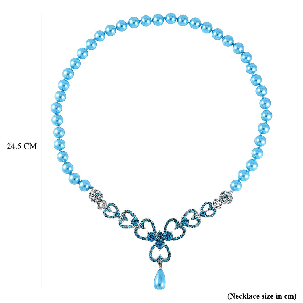 Blue Austrian Crystal and Sleeping Beauty Colour Shell Pearl  Necklace (Size - 23)