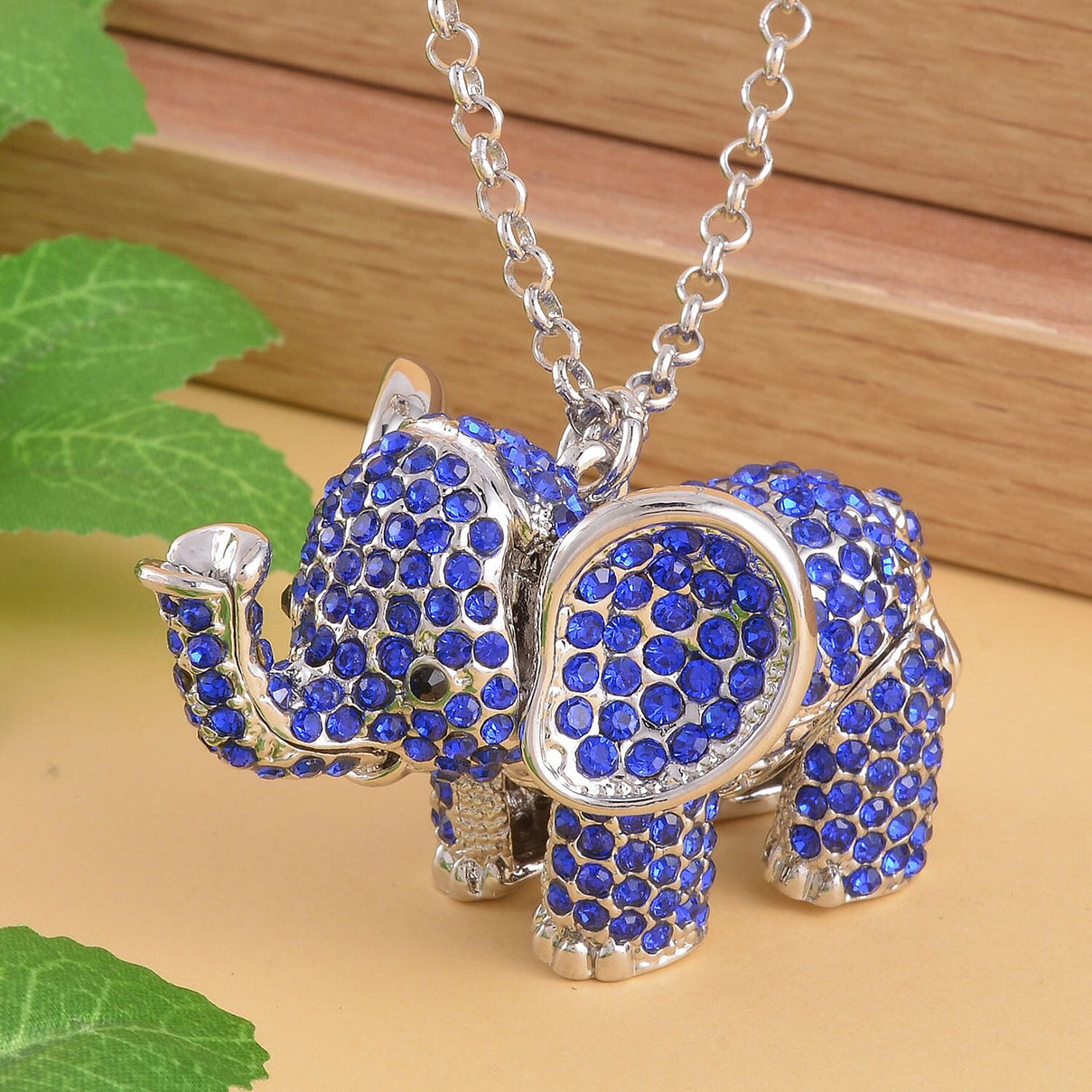 Blue &amp; Black Crystal Glamorous Elephant Theme Necklace (Size - 24+2 Ext) in Silver Tone V32513123 3