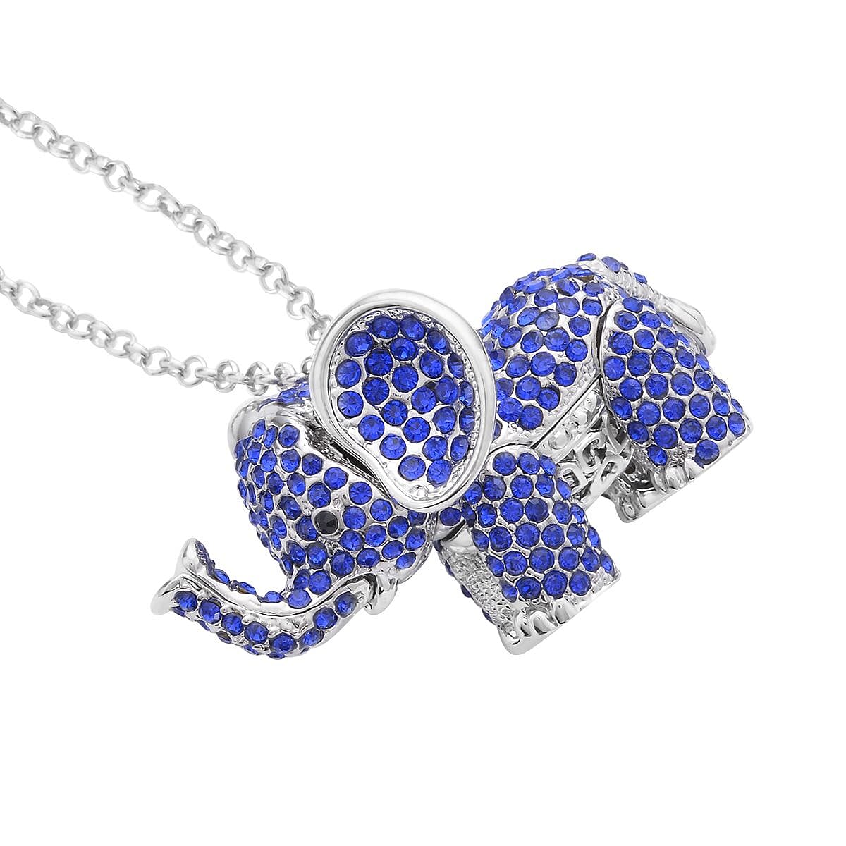 Blue &amp; Black Crystal Glamorous Elephant Theme Necklace (Size - 24+2 Ext) in Silver Tone V32513123 4