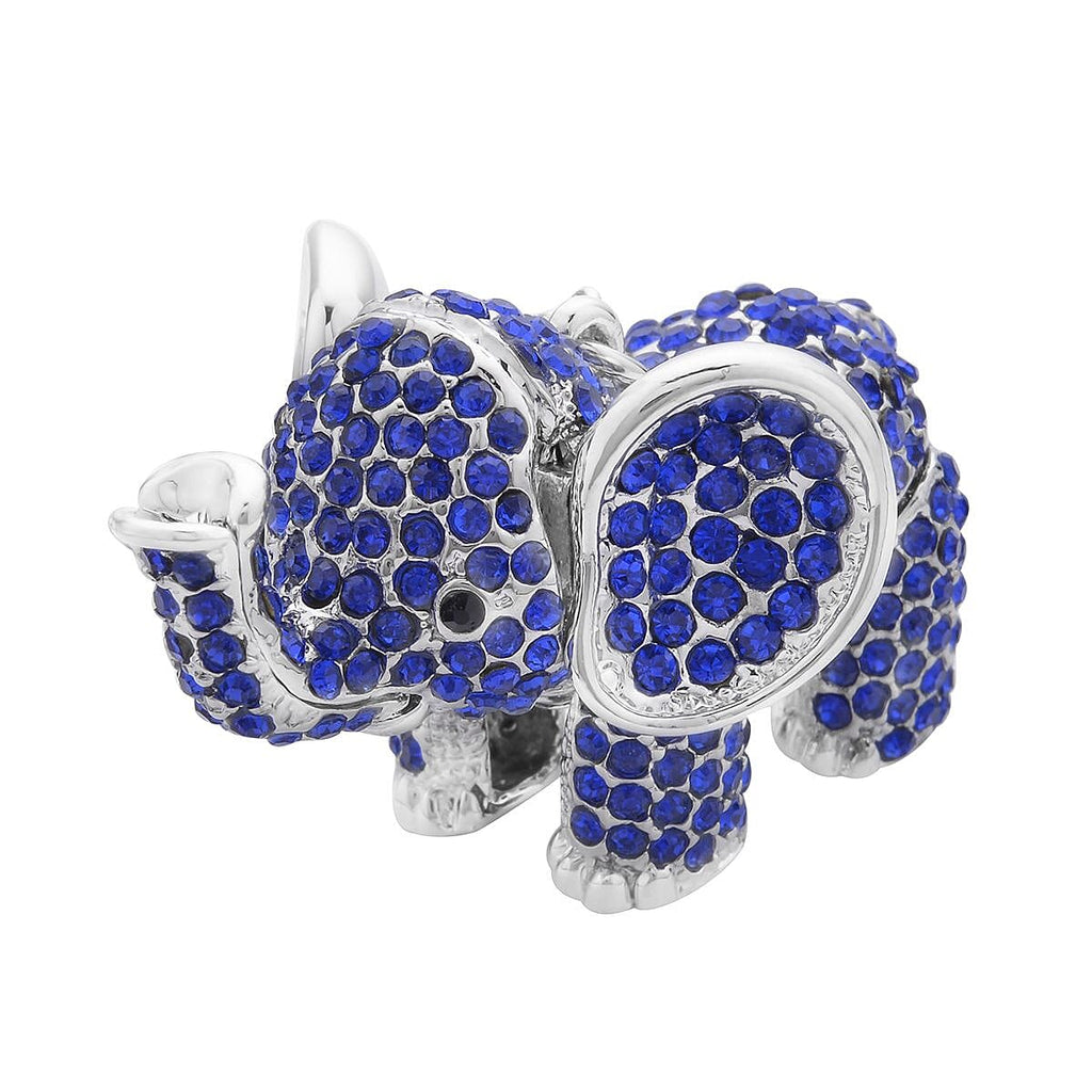 Blue & Black Crystal Glamorous Elephant Theme Necklace (Size - 24-2 Ext) in Silver Tone