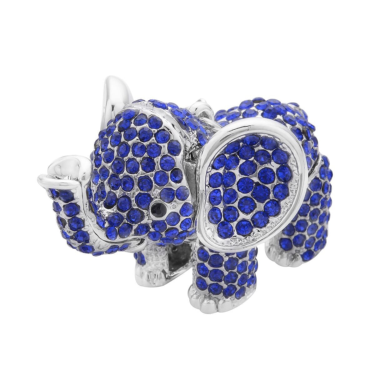 Blue &amp; Black Crystal Glamorous Elephant Theme Necklace (Size - 24+2 Ext) in Silver Tone V32513123 5