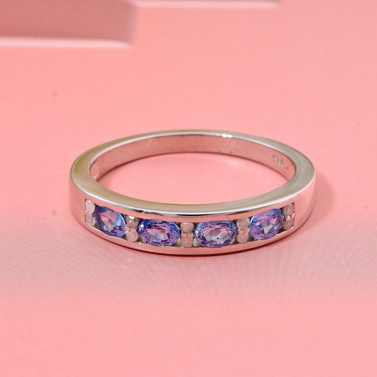 New Arrival - Blue Ceylon Sapphire ring with White Diamonds in Platinum Overlay Sterling Silver 7754561 1