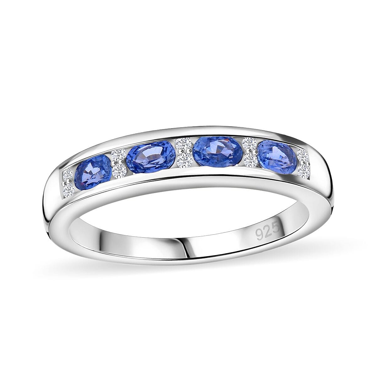 New Arrival - Blue Ceylon Sapphire ring with White Diamonds in Platinum Overlay Sterling Silver 7754561 3