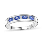 New Arrival - Blue Ceylon Sapphire ring with White Diamonds in Platinum Overlay Sterling Silver