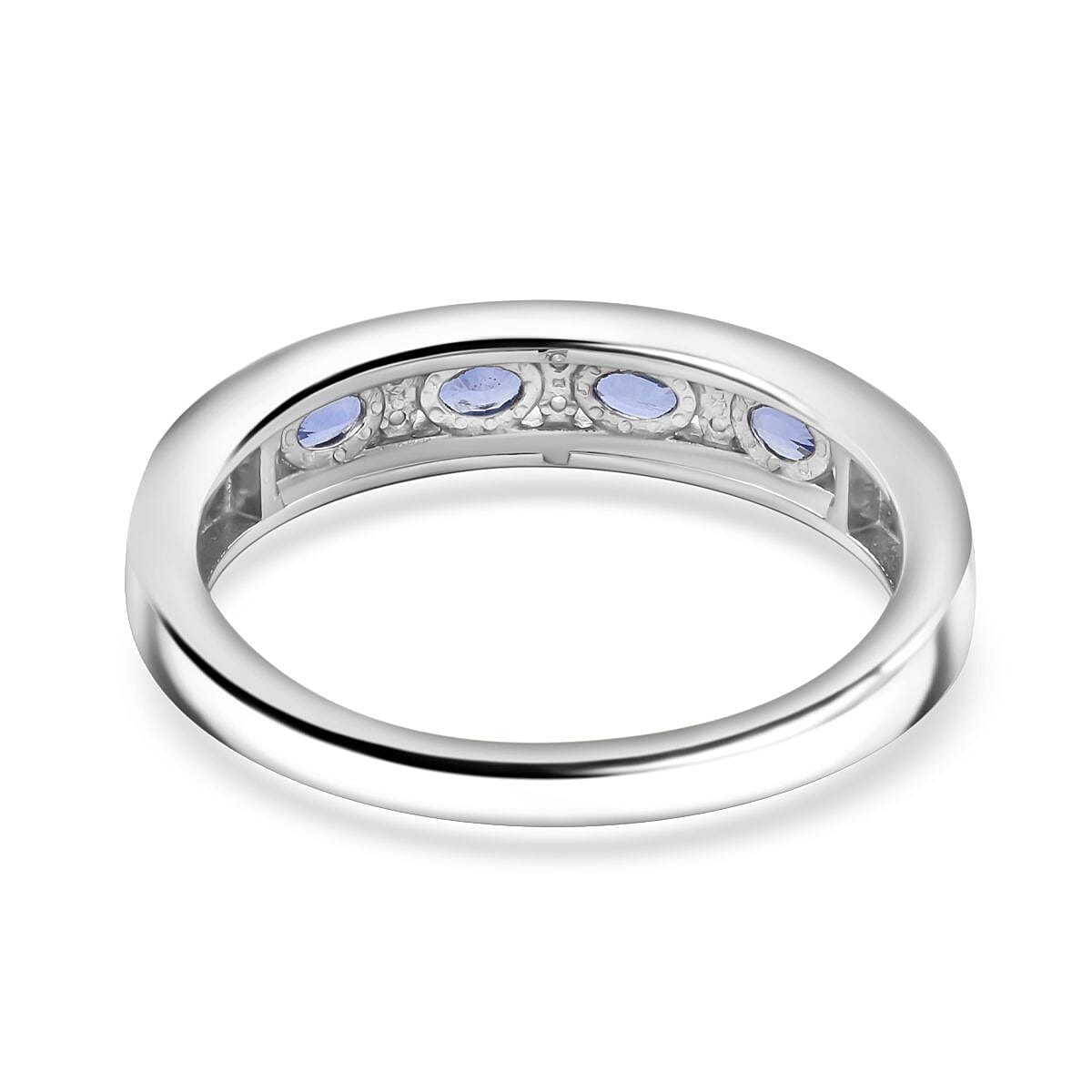 New Arrival - Blue Ceylon Sapphire ring with White Diamonds in Platinum Overlay Sterling Silver 7754561 5