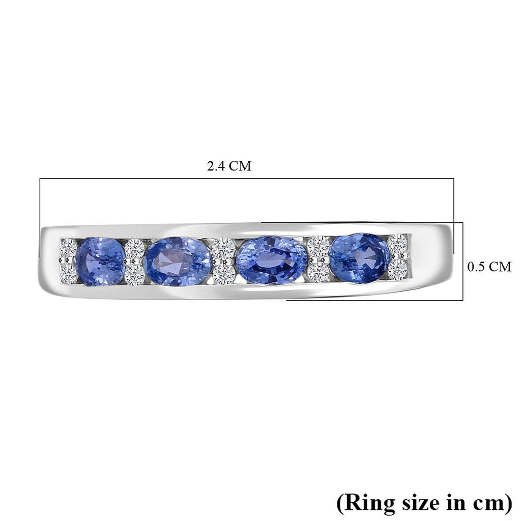 New Arrival - Blue Ceylon Sapphire ring with White Diamonds in Platinum Overlay Sterling Silver