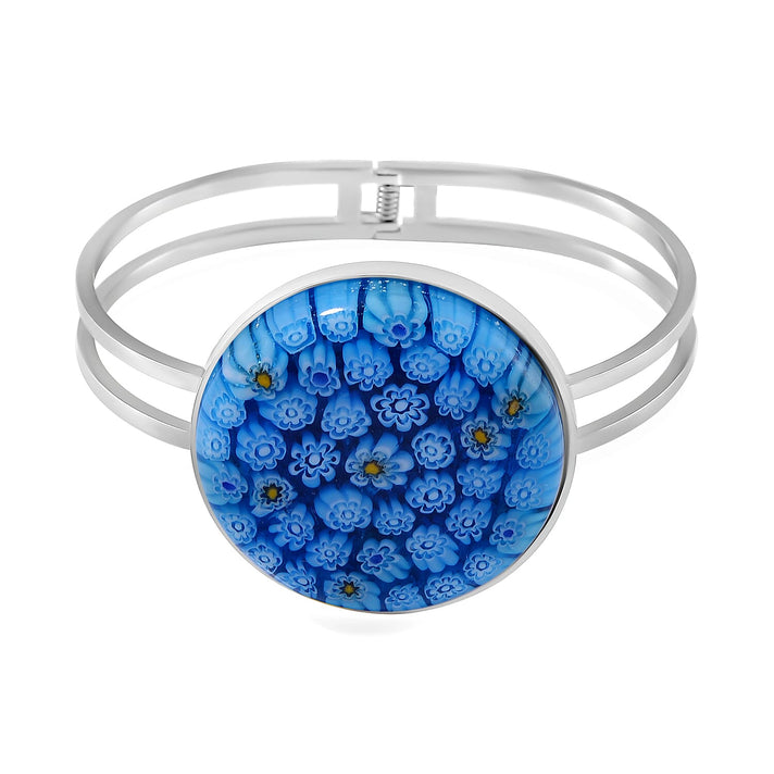 Blue Color Murano Style Glass Bangle (Size 7.5) in White Tone 25.00 Ct. V32730043 1
