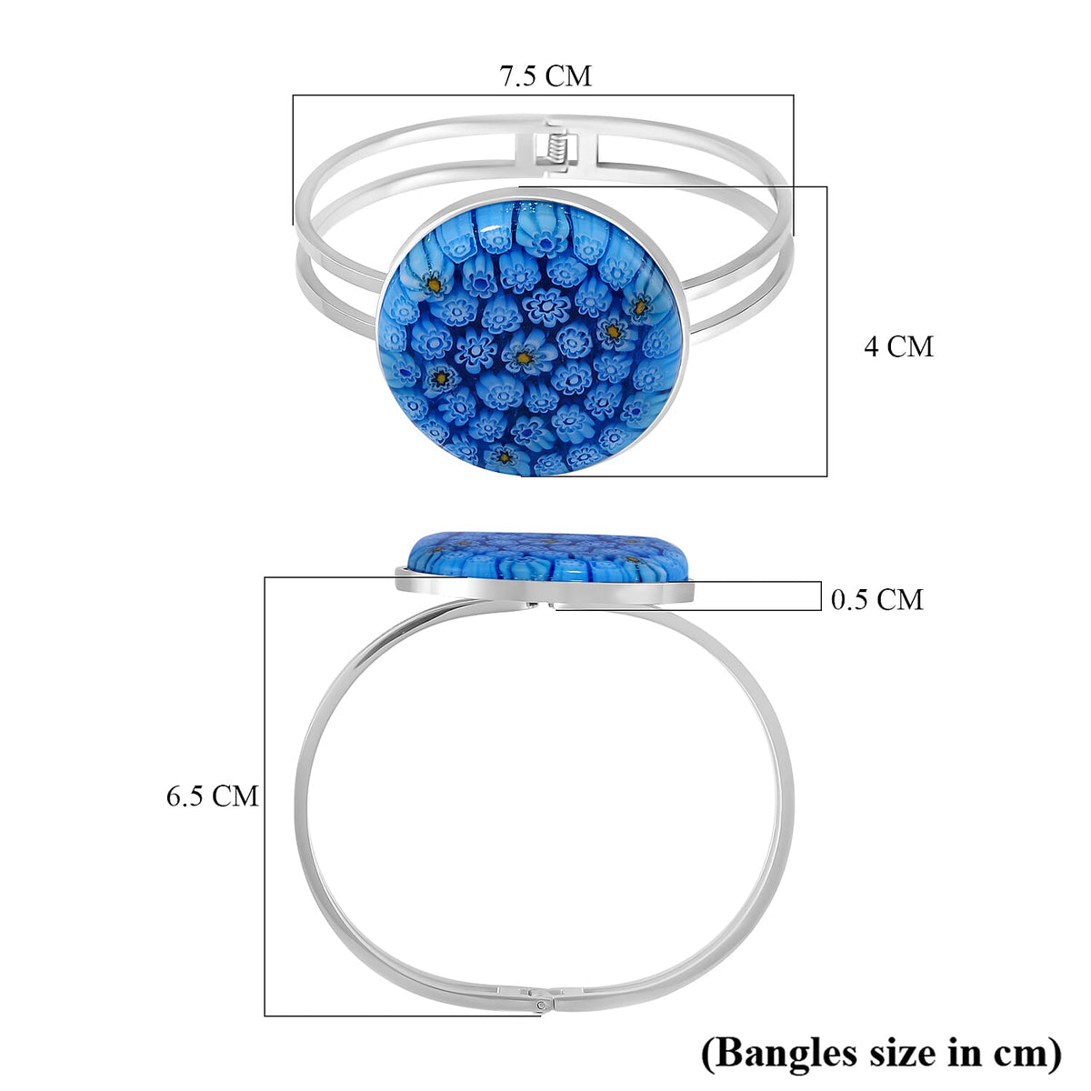Blue Color Murano Style Glass Bangle (Size 7.5) in White Tone 25.00 Ct. V32513356 5