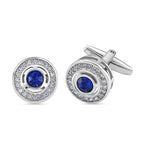 Blue Crystal CuffLink in Silver Colour Tone