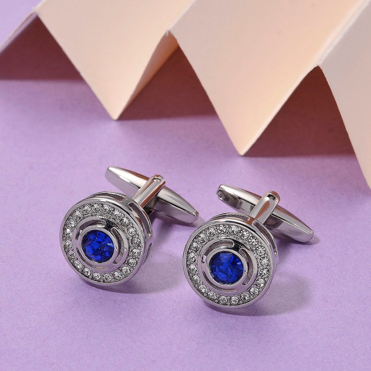 Blue Crystal CuffLink in Silver Colour Tone 8182888 2