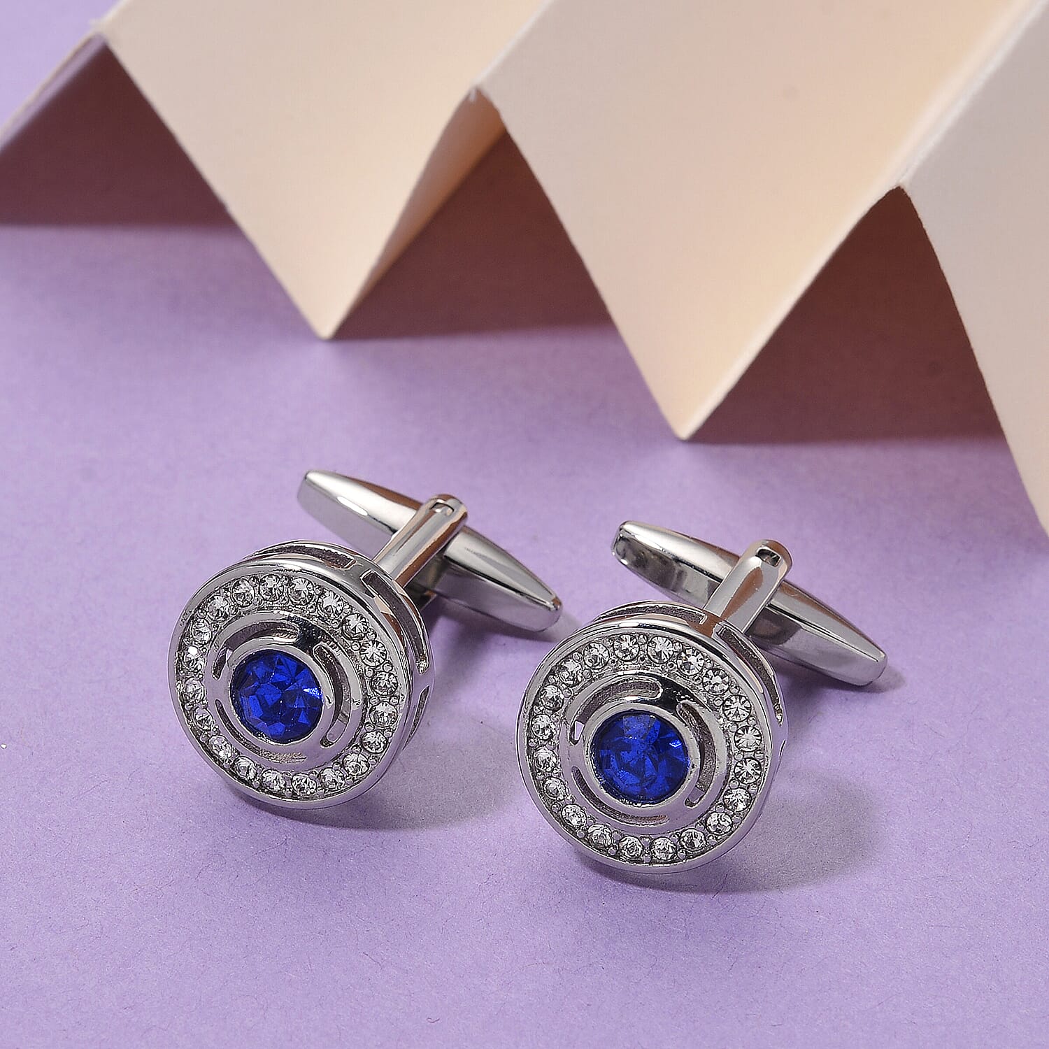 Blue Crystal CuffLink in Silver Colour Tone 8182888 2