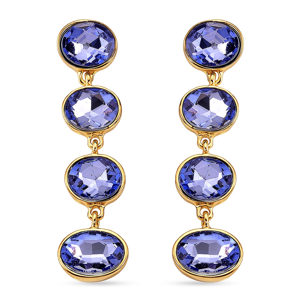 Blue Crystal Dangling Earring with Push Back in Yellow Gold Tone V32372315 0