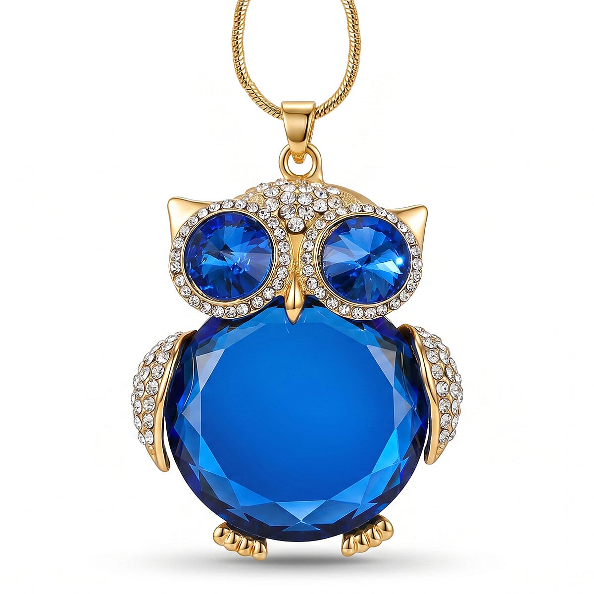 Blue &amp; White Crystal Owl Pendant With Snake Necklace (Size - 28+2 Ext) With Lobster Clasp V32512870 0