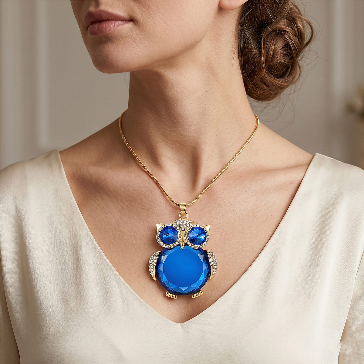 Blue &amp; White Crystal Owl Pendant With Snake Necklace (Size - 28+2 Ext) With Lobster Clasp V32512870 2