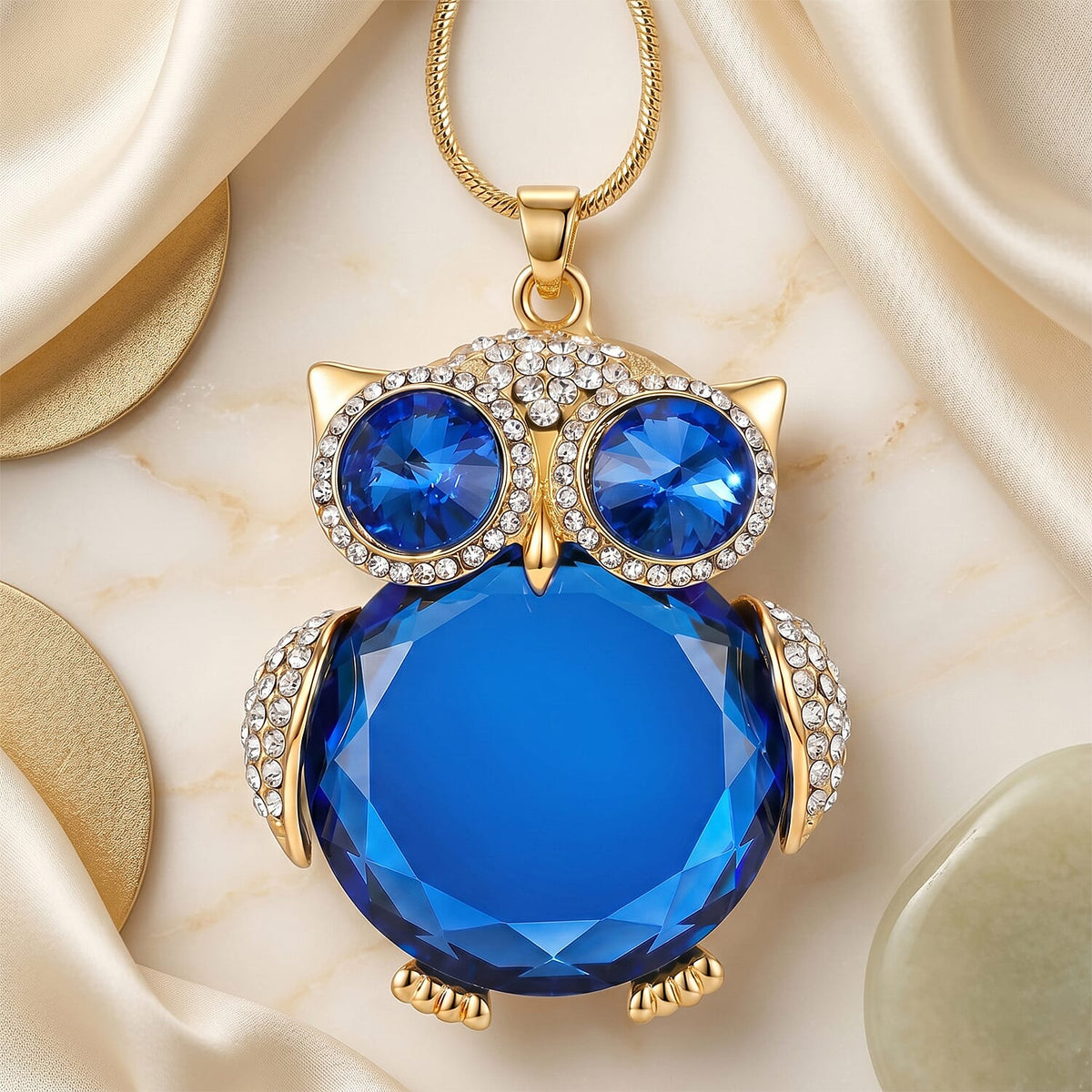 Blue &amp; White Crystal Owl Pendant With Snake Necklace (Size - 28+2 Ext) With Lobster Clasp V32512870 3