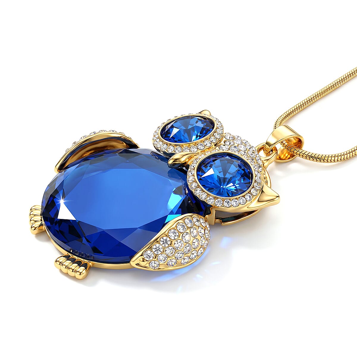Blue &amp; White Crystal Owl Pendant With Snake Necklace (Size - 28+2 Ext) With Lobster Clasp V32512870 4