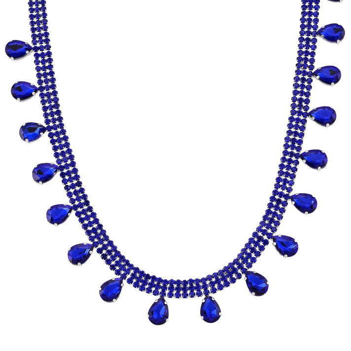 New York Closeout - Sapphire Blue Colour Crystal Necklace (Size - 16-3) V32369528 1
