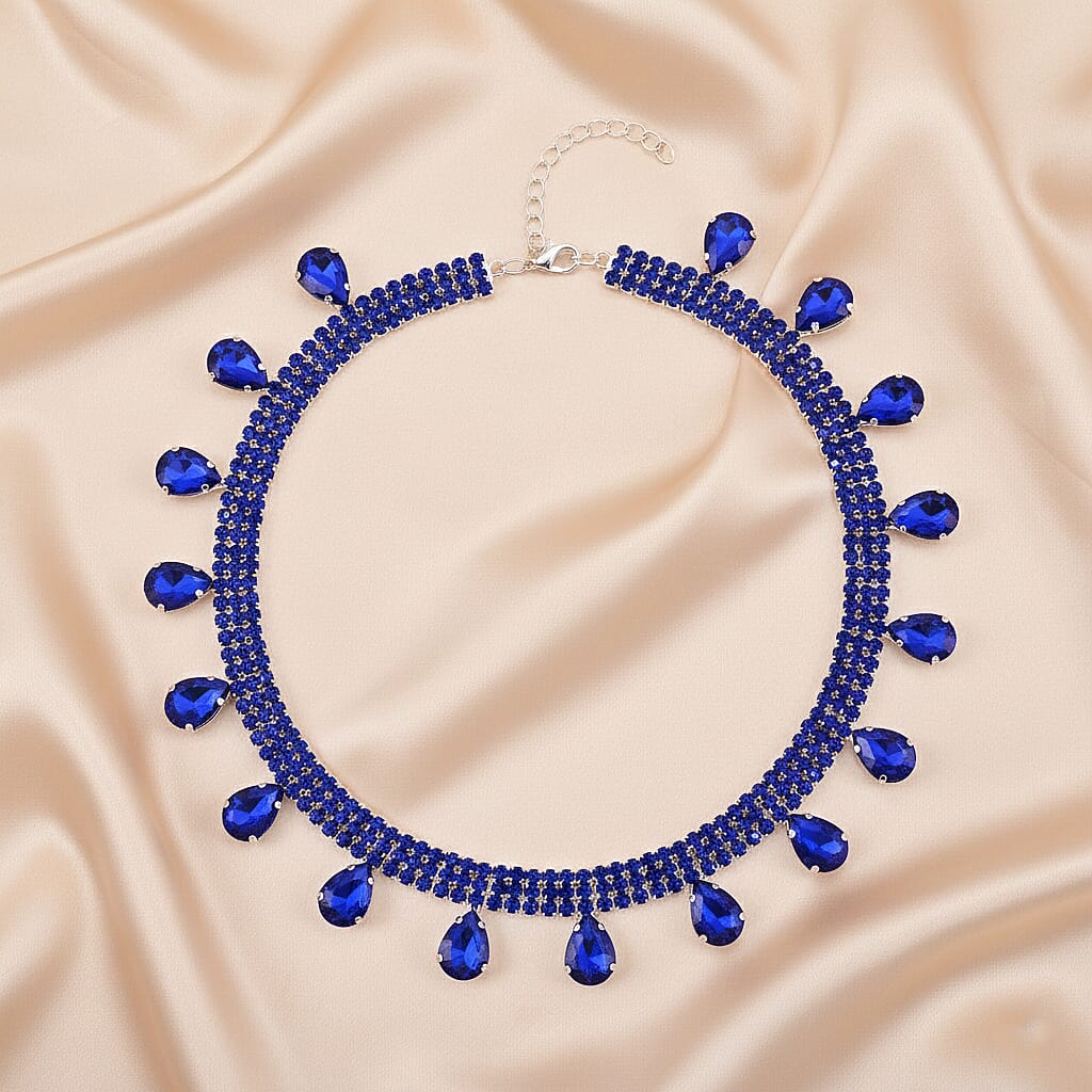 New York Closeout - Sapphire Blue Colour Crystal Necklace (Size - 16+3) V32520816 2