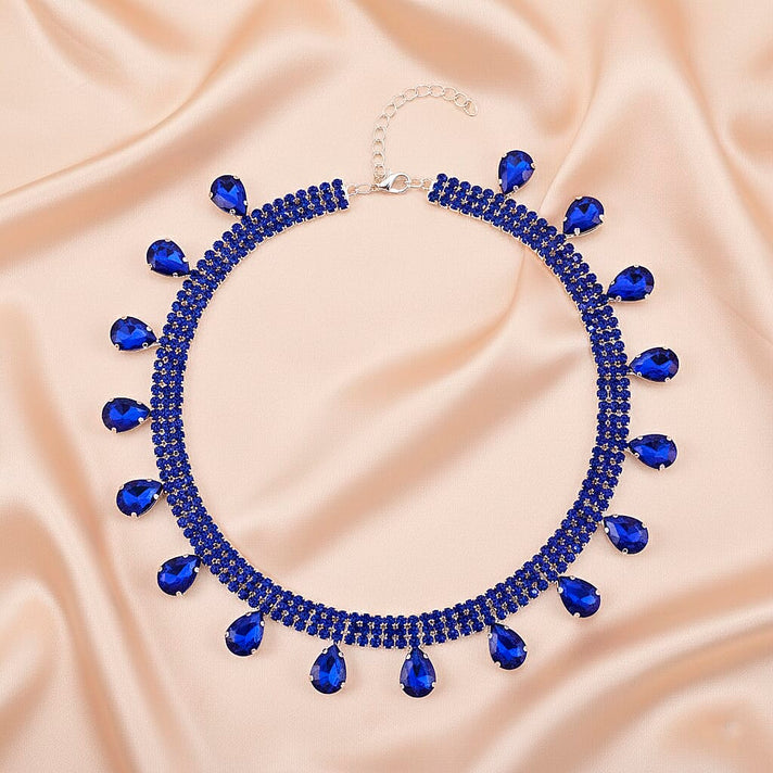 New York Closeout - Sapphire Blue Colour Crystal Necklace (Size - 16-3) V32369528 2