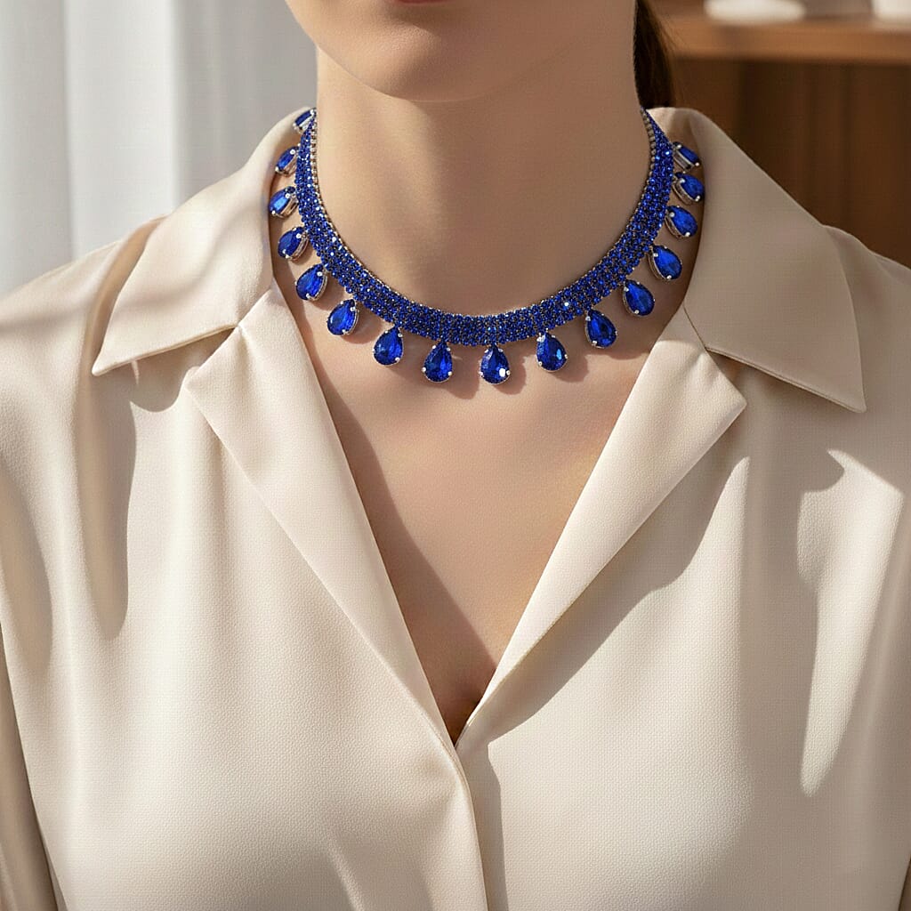 New York Closeout - Sapphire Blue Colour Crystal Necklace (Size - 16+3) V32520816 3
