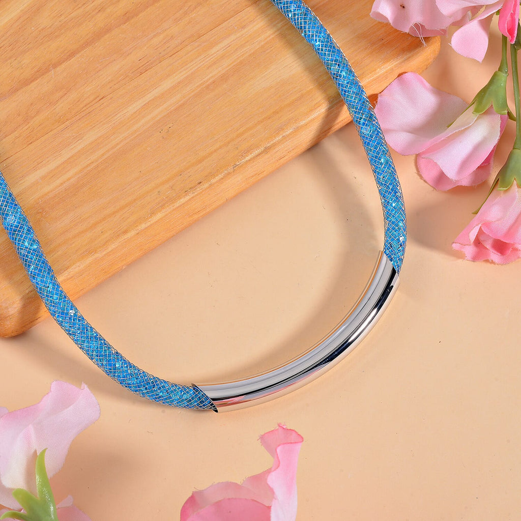 One Time Closeout Blue Austrian Crystal Necklace (Size - 19-2 inch Ext.) in Silver Tone