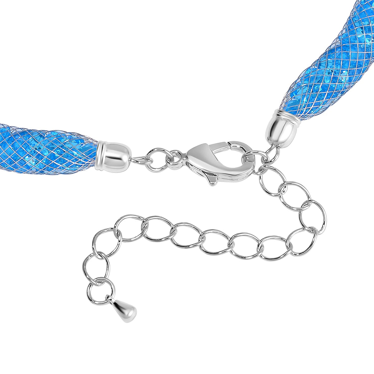 One Time Closeout Blue Austrian Crystal Necklace (Size - 19-2 inch Ext.) in Silver Tone 7668924 2